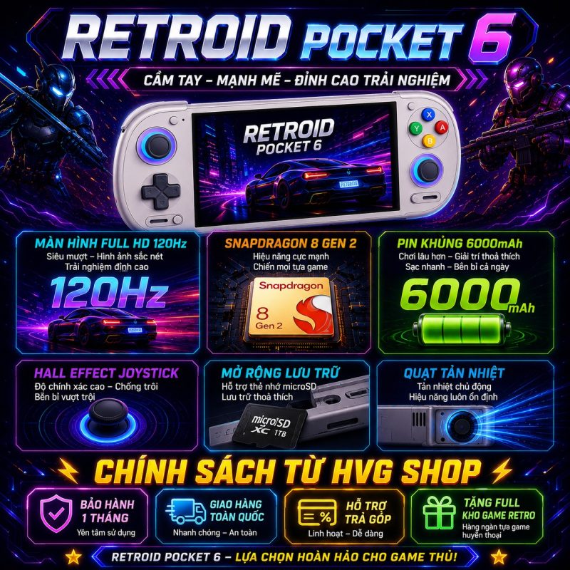 Máy chơi game cầm tay Android Retroid Pocket 6 | AMOLED, Snapdragon 8G2, Android 13, tặng 10000 game Switch + Retro - 2